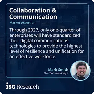 Through 2027, only one-quarter of enterprises will have standardized their digital communications technologies to provide the highest level of resilience and unification for an effective workforce. 