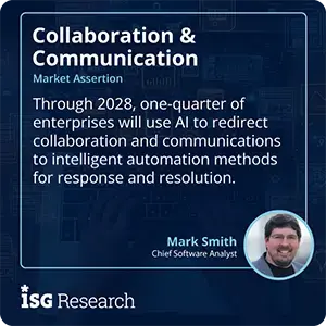 Through 2028, one-quarter of enterprises will use AI to redirect collaboration and communications to intelligent automation methods for response and resolution.