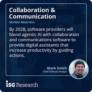 By 2028, software providers will blend agentic AI with collaboration and communications software to provide digital assistants that increase productivity by guiding actions.