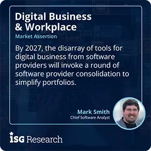 By 2027, the disarray of tools for digital business from software providers will invoke a round of software provider consolidation to simplify portfolios.
