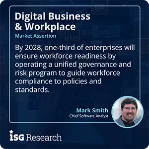 By 2028, one-third of enterprises will ensure workforce readiness by operating a unified governance and risk program to guide workforce compliance to policies and standards.