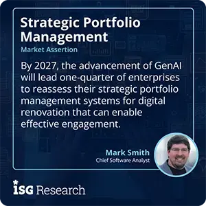 By 2027, the advancement of GenAI will lead one-quarter of enterprises to reassess their strategic portfolio management systems for digital renovation that can enable effective engagement.