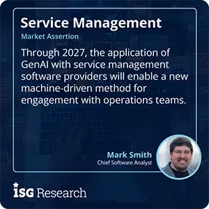 Through 2027, the application of GenAI with service management software providers will enable a new machine-driven method for engagement with operations teams.