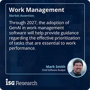 Through 2027, the adoption of GenAI in work management software will help provide guidance regarding the effective prioritization of tasks that are essential to work performance.