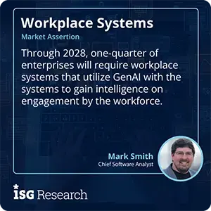 Through 2028, one-quarter of enterprises will require workplace systems that utilize GenAI with the systems to gain intelligence on engagement by the workforce.