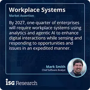 By 2027, one-quarter of enterprises will require workplace systems using analytics and agentic AI to enhance digital interactions while sensing and responding to opportunities and issues in an expedited manner.