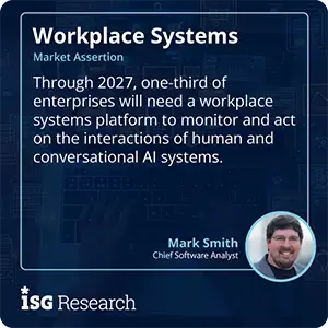 Through 2027, one-third of enterprises will need a workplace systems platform to monitor and act on the interactions of human and conversational AI systems.
